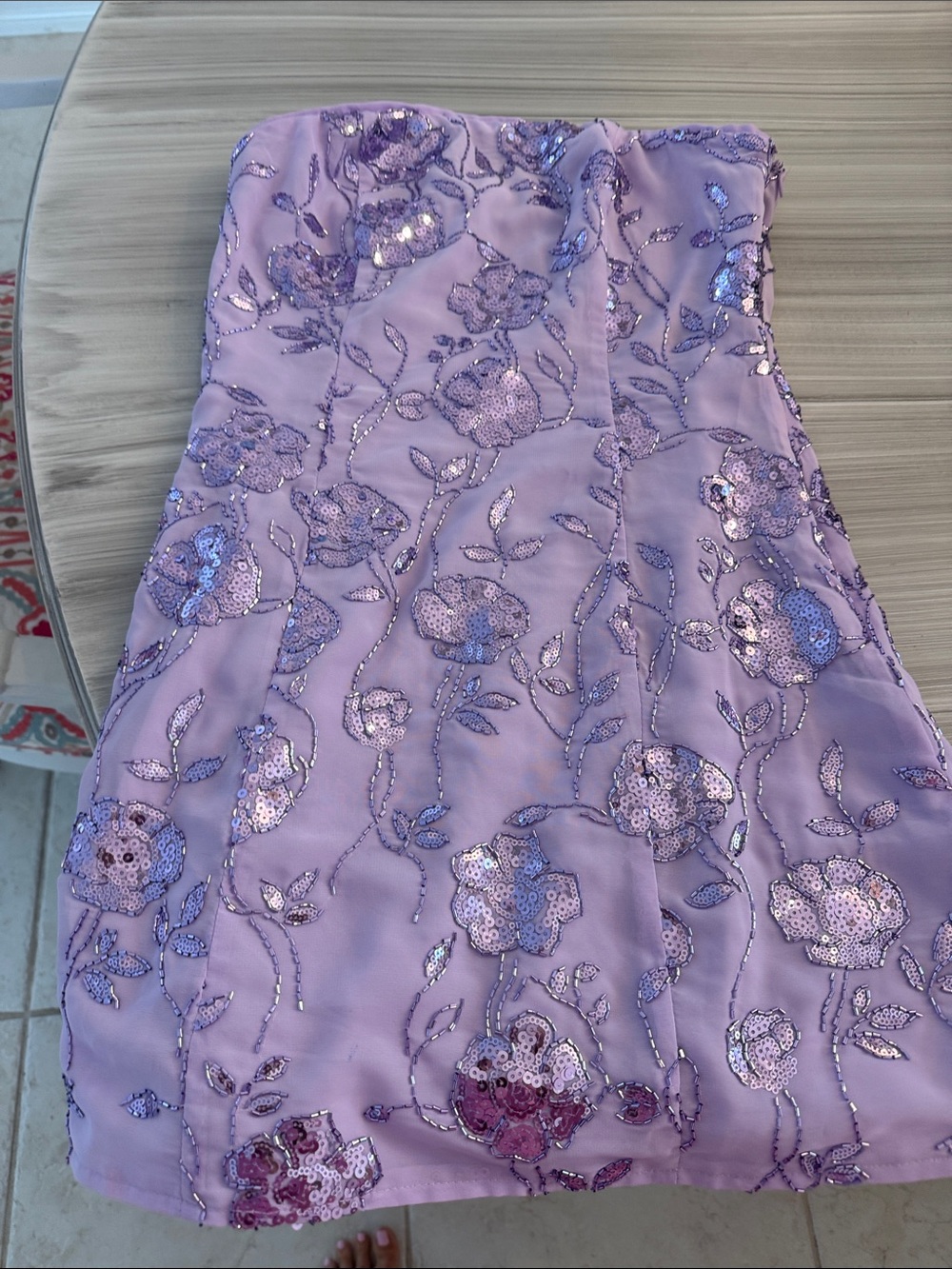 Altar'd State Lavender Sequin Floral Strapless Dress